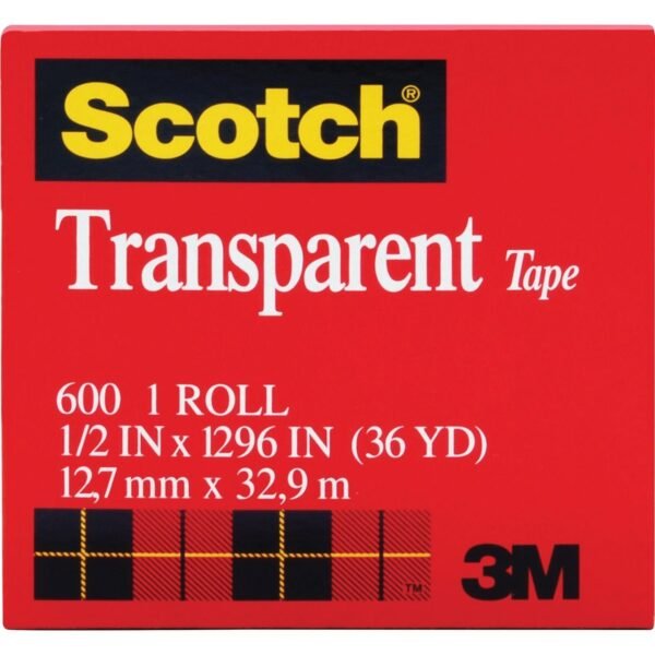 Scotch Transparent Tape - 1/2"W 36 yd Length x 0.50" Width - 1" Core - Clear - Moisture Resistant, Stain Resistant, Long Lasting - For Multipurpose, Mending, Packing, Label...