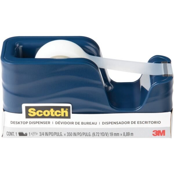 Scotch Wave Desktop Tape Dispenser 1" Core - Refillable - Impact Resistant, Non-skid Base, Weighted Base - Plastic - Metallic Blue - 1 Each (C20WAVEMI)