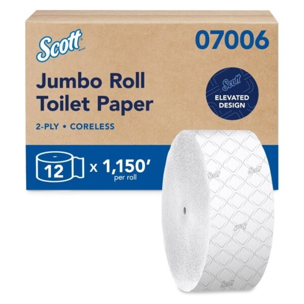 Scott Essential Coreless JRT, Septic Safe, 2-Ply, White, 3.75" x 1,150 ft, 12 Rolls/Carton (07006)
