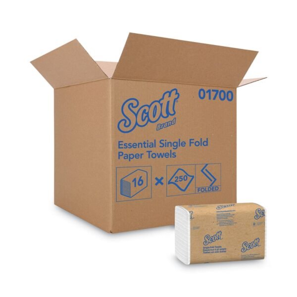 Scott Essential Single-Fold Towels, Absorbency Pockets, 9.3 x 10.5, 250/Pack, 16 Packs/Carton (01700)