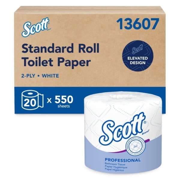 Scott Essential Standard Roll Bathroom Tissue for Business, Septic Safe, Convenience Carton, 2-Ply, White, 550/Roll, 20 Rolls/CT (13607)