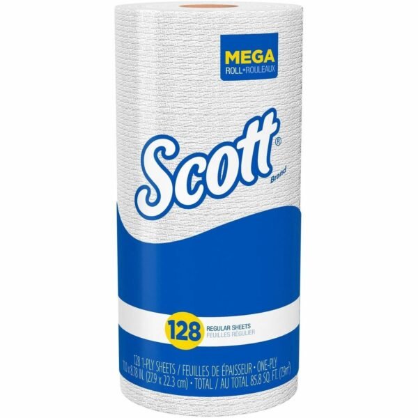 Scott® Kitchen Paper Towels, 1-Ply, 128 Sheet, 1 Roll 1 Ply - 11" Width x 8.78" Length - 128 Sheets/Roll - 4.90" Roll Diameter - White - 1 Roll (41482)