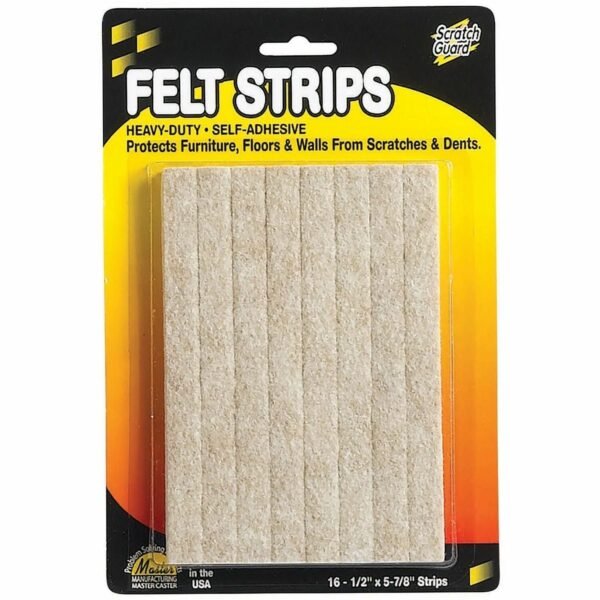Scratch Guard Self-Adhesive Felt Strips 16 Pad of 0.50" Length x 5.87" Width - Rectangle - Self-adhesive - Beige - Polyester Felt - 16/Pack (88495)