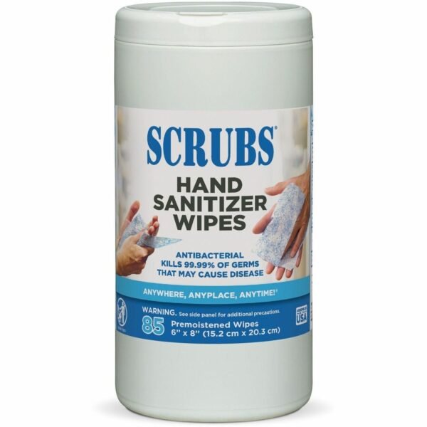 SCRUBS Hand Sanitizer Wipes Blue, WhiteTub - 85/Tub - 1 Each (90985)