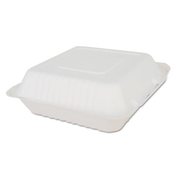 SCT ChampWare Molded-Fiber Clamshell Containers, 9 x 9 x 3, White, Sugarcane, 200/Carton (18935)