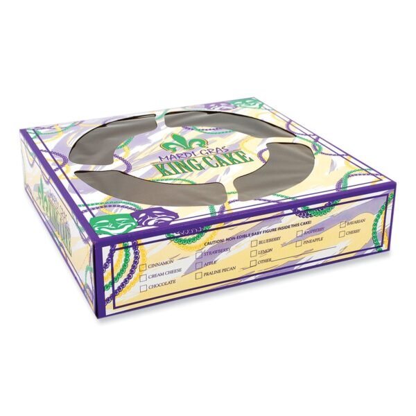 SCT Mardi Gras King Cake Window Boxes, 10 x 10 x 2.5, Green/Purple/White, Paper, 100/Carton (2486)