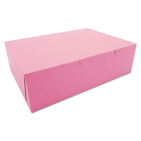 SCT Pink One-Piece Non-Window Bakery Box, 14 x 10 x 4, Pink, Paper, 100/Carton (0890)