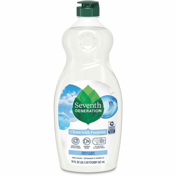 Seventh Generation Free/Clear Natural Dish Liquid Concentrate - 19 oz (1.19 lb) - Non-toxic, Petroleum Free, Hypoallergenic, Bio-based, Kosher, Gluten-free - Clear, Multi - 1...
