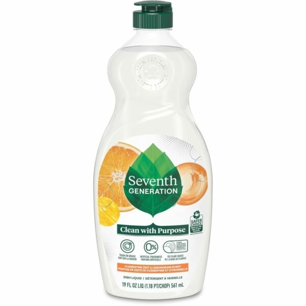 Seventh Generation Free/Clear Natural Dish Liquid For Dish - Liquid - 19 fl oz (0.6 quart) - Free & Clear, Clementine Zest & Lemongrass Scent - Petroleum Free, Hypoallergenic,...