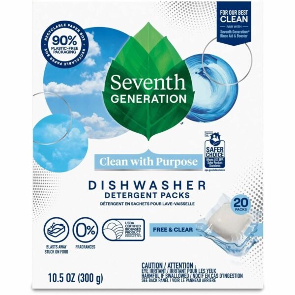 Seventh Generation Natural Dishwasher Detergent For Dish - Free & Clear Scent - Dirt Resistant, Spill Resistant, Easy to Use, Grease Resistant, Hypoallergenic, Bio-based,...