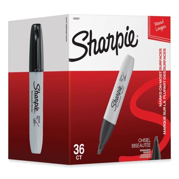 Sharpie Chisel Tip Permanent Marker, Broad Chisel Tip, Black, 36/Pack (2083007)