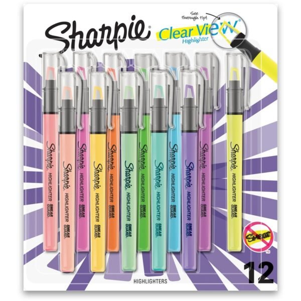 Sharpie Clear View Highlighter Fine Chisel Marker Point - Assorted Ink - Assorted Barrel - 12 / Pack (2149296)
