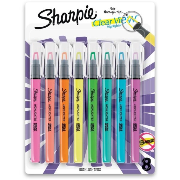 Sharpie Clear View Highlighter Fine Chisel Marker Point - Yellow, Pink, Orange, Coral, Blue, Purple, Fluorescent Green Ink - 8 / Pack (2128218)