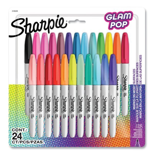 Sharpie Fine Tip Permanent Marker, Fine Bullet Tip, Assorted 80s Glam Colors, 24/Pack (2185229)