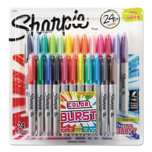 Sharpie Fine Tip Permanent Marker, Fine Bullet Tip, Assorted Classic and Limited Edition Color Burst Colors, 24/Pack (1949557)