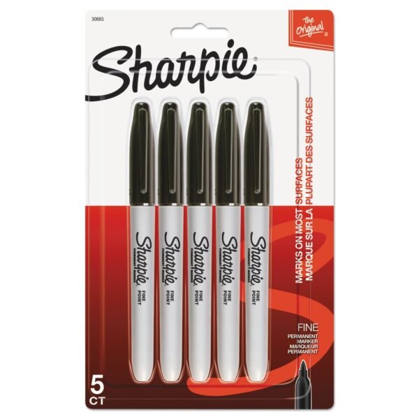 Sharpie Fine Tip Permanent Marker, Fine Bullet Tip, Black, 5/Pack (30665PP)