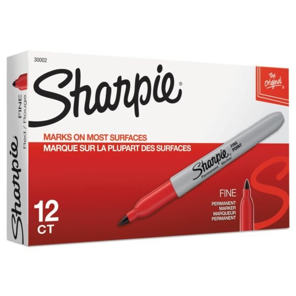 Sharpie Fine Tip Permanent Marker, Fine Bullet Tip, Red, Dozen (30002B)