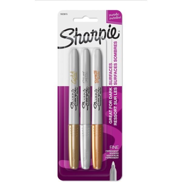 Sharpie Metallic Fine Point Permanent Marker Fine Marker Point - Gold, Silver, Bronze Ink - Alcohol Based - 3 / Set (1823815)