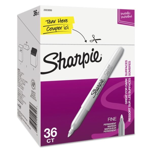 Sharpie Metallic Fine Point Permanent Marker Value Pack, Fine Bullet Tip, Metallic Silver, 36/Pack (2003899)
