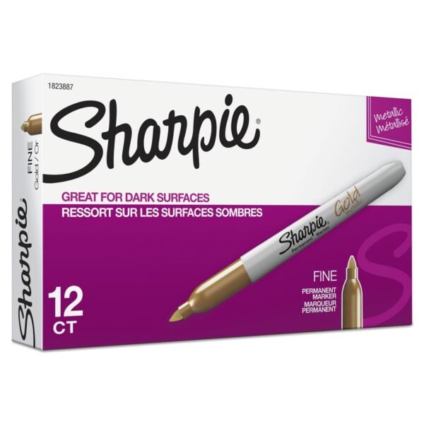 Sharpie Metallic Fine Point Permanent Markers, Fine Bullet Tip, Gold, Dozen (1823887)