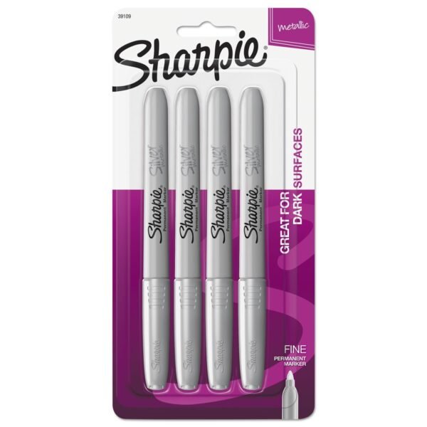 Sharpie Metallic Fine Point Permanent Markers, Fine Bullet Tip, Metallic Silver, 4/Pack (39109PP)