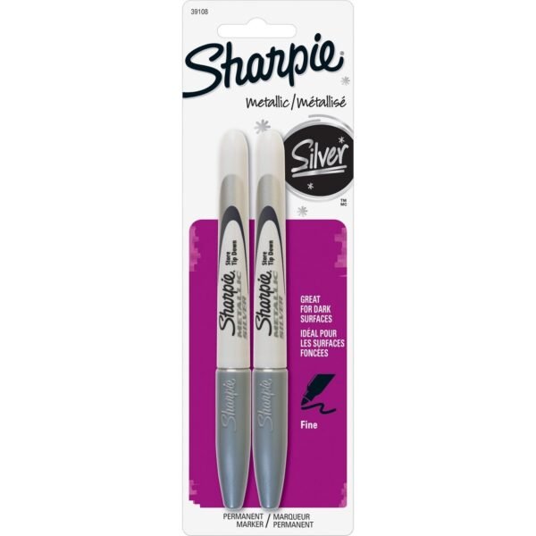 Sharpie Metallic Permanent Markers 0.5 mm Fine Chisel Marker Point - Silver Ink - 2 / Pack (39108PP)