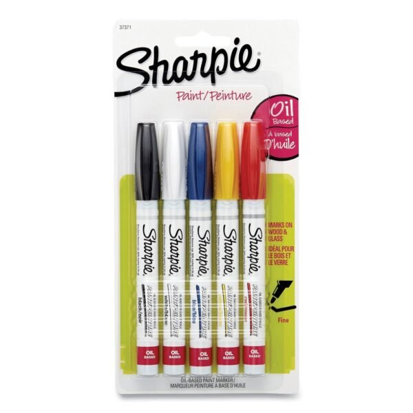 Sharpie Permanent Paint Marker, Fine Bullet Tip, Assorted Colors, 5/Pack (37371)