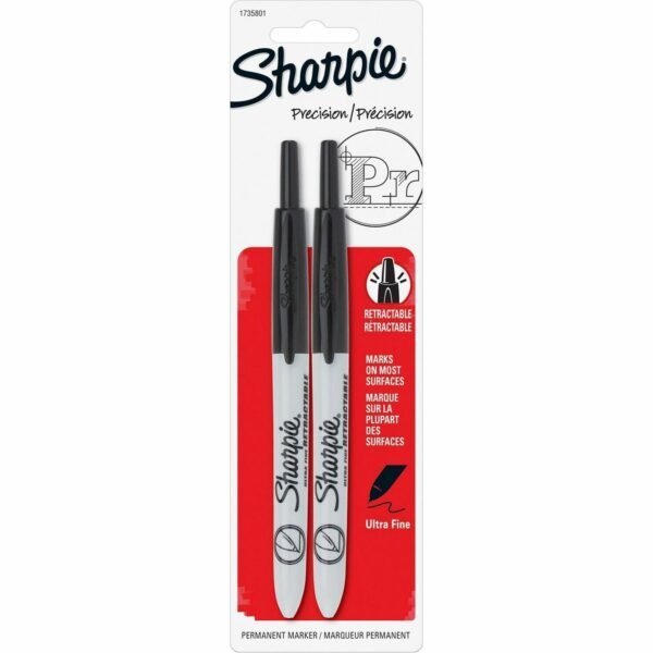 Sharpie Retractable Ultra-Fine Point Permanent Markers Ultra Fine Marker Point - Retractable - Black Ink - 2 / Pack (1735801)