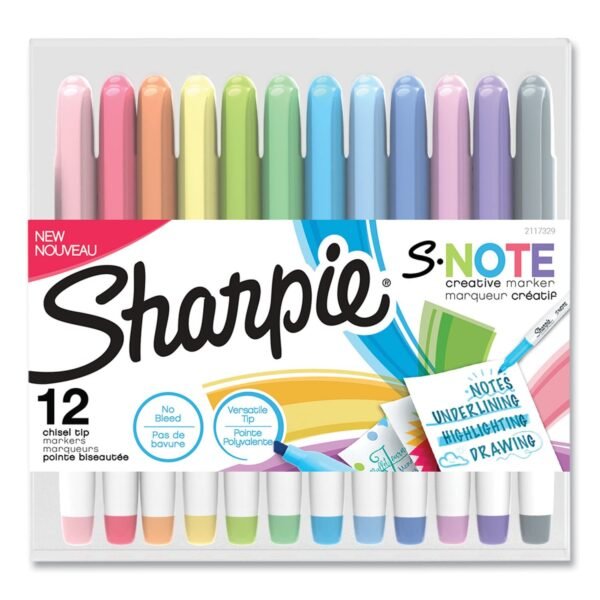 Sharpie S-Note Creative Markers, Assorted Ink Colors, Chisel Tip, Assorted Barrel Colors, 12/Pack (2117329)