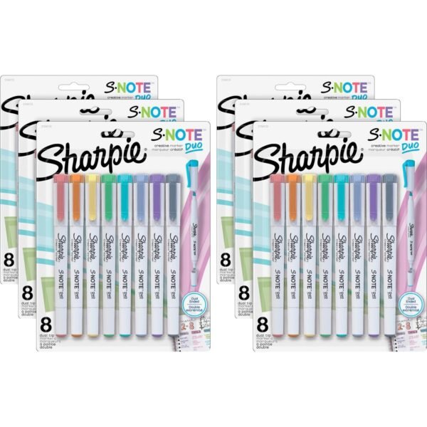 Sharpie S-Note Duo Dual-Tip Markers Chisel, Bullet Marker Point - Assorted Ink - 8/Pack - 6 / Box (2154173BX)