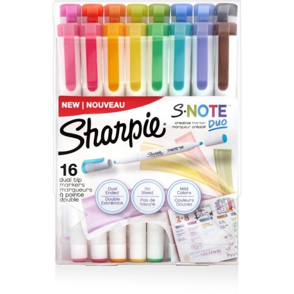 Sharpie S-Note Duo Dual-Tip Markers Chisel, Bullet Marker Point - Assorted Ink - 16 / Pack (2154174)