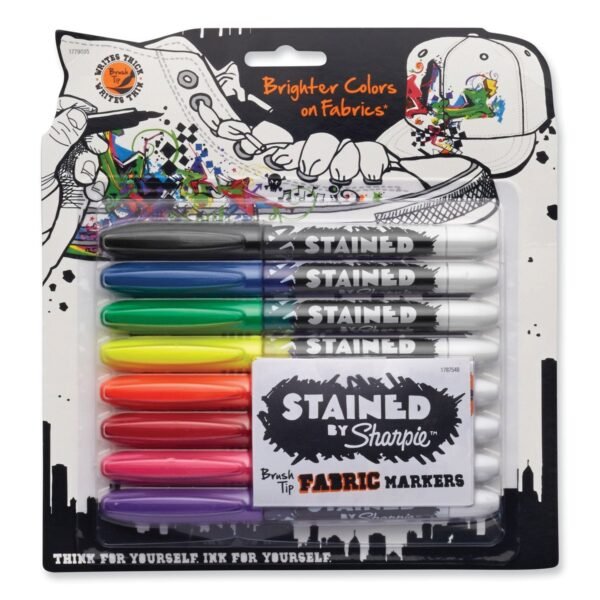 Sharpie Stained Fabric Markers, Medium Brush Tip, Assorted Colors, 8/Pack (1779005)