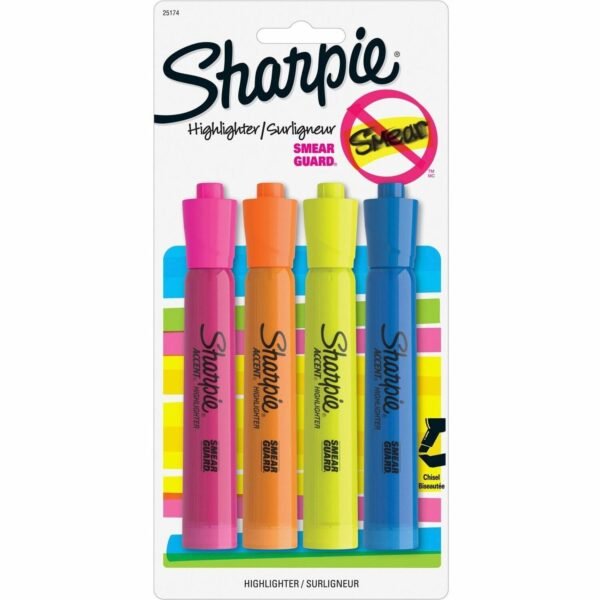Sharpie Tank Style Accent Highlighters Chisel Marker Point - Yellow, Orange, Pink, Blue Ink - 4 / Pack (25174PP)