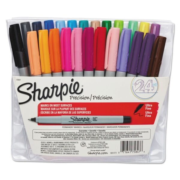 Sharpie Ultra Fine Tip Permanent Marker, Ultra-Fine Needle Tip, Assorted Colors, 24/Set (75847)