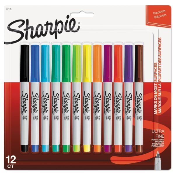 Sharpie Ultra Fine Tip Permanent Marker, Ultra-Fine Needle Tip, Assorted Colors, Dozen (37175PP)