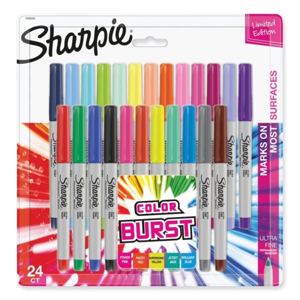 Sharpie Ultra Fine Tip Permanent Marker, Ultra-Fine Needle Tip, Assorted Classic and Limited Edition Color Burst Colors, 24/Pack (1949558)