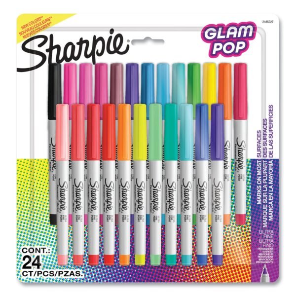 Sharpie Ultra Fine Tip Permanent Marker, Ultra-Fine Needle Tip, Assorted 80s Glam Colors, 24/Pack (2185227)