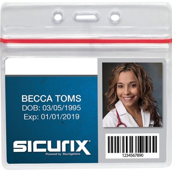SICURIX Sealable ID Badge Holder Support 3.75" x 2.62" Media - Horizontal - Vinyl - Clear - Zipper Lock - 50 / Pack (47830)