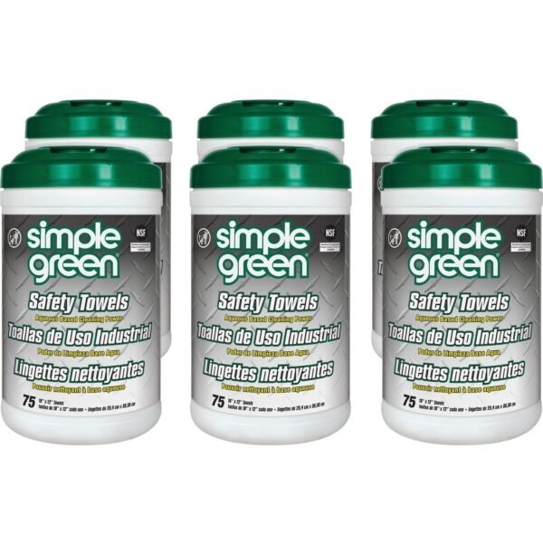 simple green Safety Towels, 1-Ply, 10 x 11.75, White, Unscented, 75/Canister, 6 Canisters/Carton (13351CT)