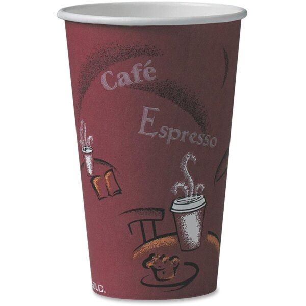 Solo 16 oz Bistro Design Disposable Paper Cups 16 fl oz - Maroon - Polyethylene - Hot Drink, Coffee, Tea, Cocoa - 50 / Pack (316SI0041)