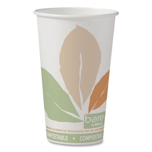 SOLO Bare Eco-Forward PLA Paper Hot Cups, 16 oz, Leaf Design, White/Green/Orange, 1,000/Carton (316PLABB)