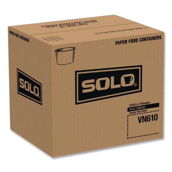SOLO Double Poly Paper Food Containers, 10 oz, 3.8 dia x 2.7" h, White, Paper,1,000/Carton (VN61002050)