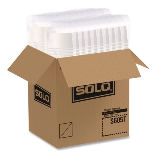 SOLO Double Poly Paper Food Containers, 5 oz, 3.38" Diameter x 2.01"h, White, Paper, 1,000/Carton (S605T02050)
