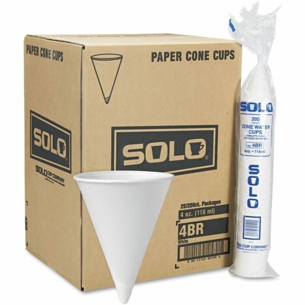 Solo Eco-Forward 4 oz Treated Paper Cone Water Cups 4 fl oz - Cone - White - Paper - Cold Drink - 200/Pack - 25 / Carton (4BR2050CT)