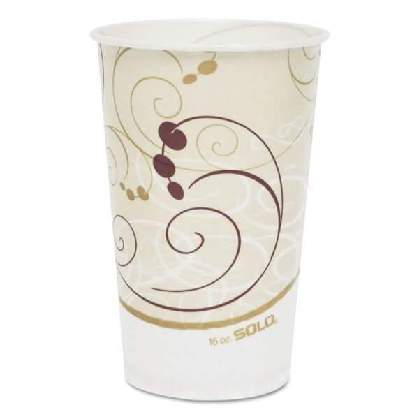 SOLO Symphony Treated-Paper Cold Cups, ProPlanet Seal, 16 oz, White/Beige/Red, 50/Bag, 20 Bags/Carton (RW16SYM)