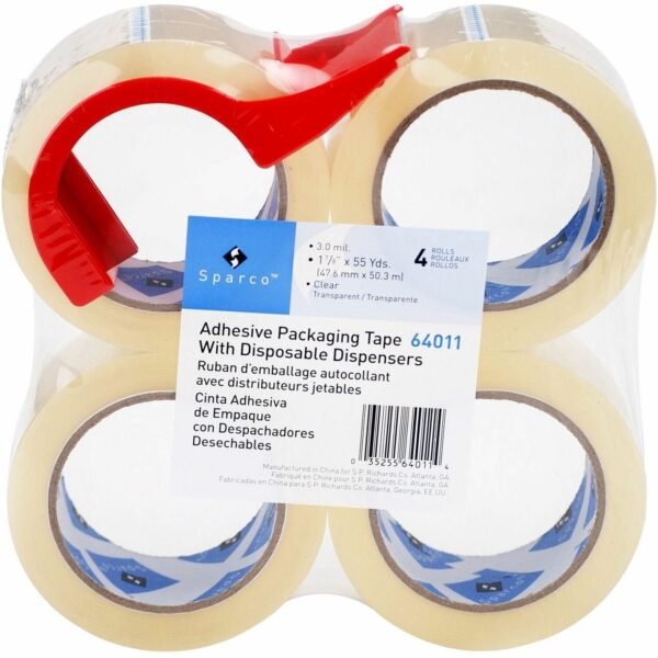 Sparco Heavy-duty Packaging Tape with Dispenser 55 yd Length x 2" Width - 3" Core - Clear - 3 mil - Acrylic Backing - Dispenser Included - Tear Resistant, Split Resistant,...