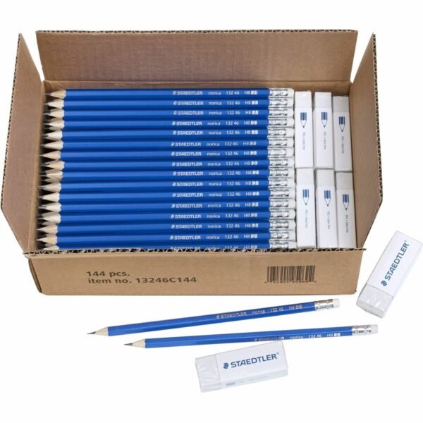 Staedtler Norica Pencils & Erasers Class Pack, 144ct Black Lead - HB/#2 - Fine Point - Wood Barrel - 144 / Box (13246C144)