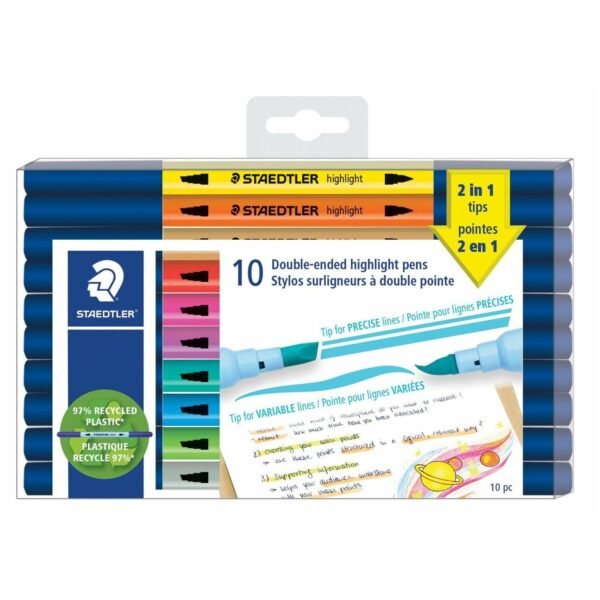Staedtler Pen Chisel, Brush Pen Point Style - Assorted Water Based Ink - 10 Pack (3620TB10A6)