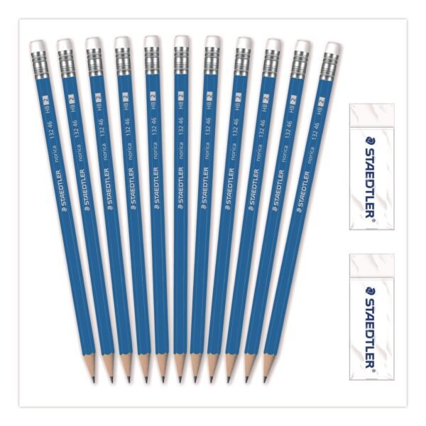 Staedtler Pre-Sharpened Wooden Pencils with (20) Block Erasers, HB #2 Black Lead, Blue Barrel, 250/Pack (13246C250)