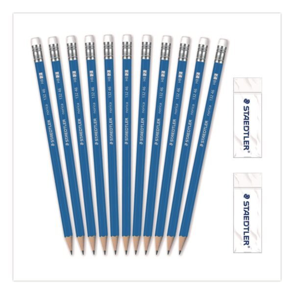 Staedtler Pre-Sharpened Wooden Pencils with (40) Block Erasers, HB #2 Black Lead, Blue Barrel, 500/Pack (13246C500)